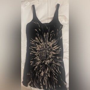 Black Mini Dress with Metallic Floral Print